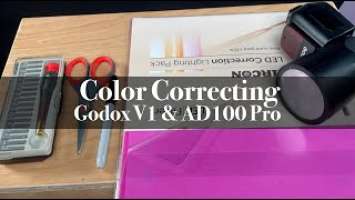 Godox V1 & AD100 Pro color filter correction. Installing the filter.
