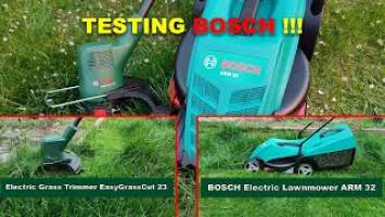 TESTING BOSCH Electric Lawnmower ARM 32 and Electric Grass Trimmer EasyGrassCut 23 Bob The Tool Man