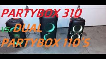 JBL Partybox 310   Dual 110 Bluetooth Speakers. Bass Boost Off,  Bass Boost 2 All Plugged In