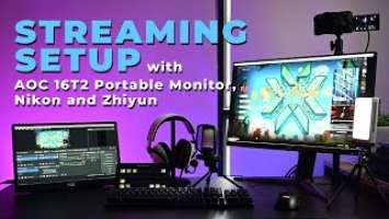 Streaming Setup with AOC 16T2 Portable Monitor, Nikon and Zhiyun