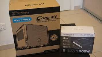 Unboxing White Thermaltake Core V1 Snow Edition Mini ITX Case and Smart 500W ATX Power Supply (PSU)