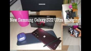 UNBOXING THE NEW SAMSUNG GALAXY S22 ULTRA; GALAXY BUDS PRO AND WIRELESS CHARGER TRIO!!!