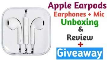 Apple Earpods Headphones With Mic Unboxing and First Look 3.5mm Jack [GIVEAWAY]