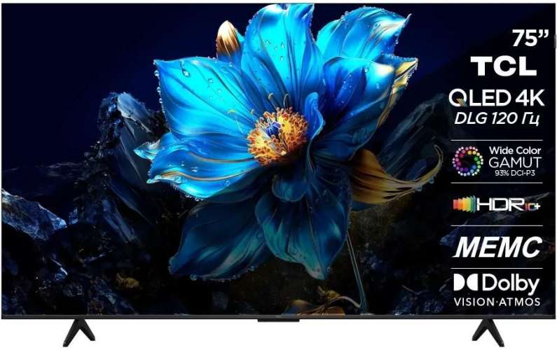 75" Телевизор TCL 75P7K, QLED, 4K Ultra HD, черный, СМАРТ ТВ, Google TV