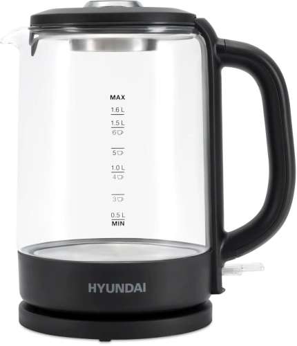 Чайник электрический Hyundai HYK-G3402, 2200Вт, серый и серебристый