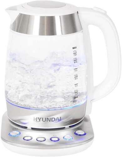 Чайник электрический HYUNDAI HYK-G4033, 2200Вт, белый и серебристый