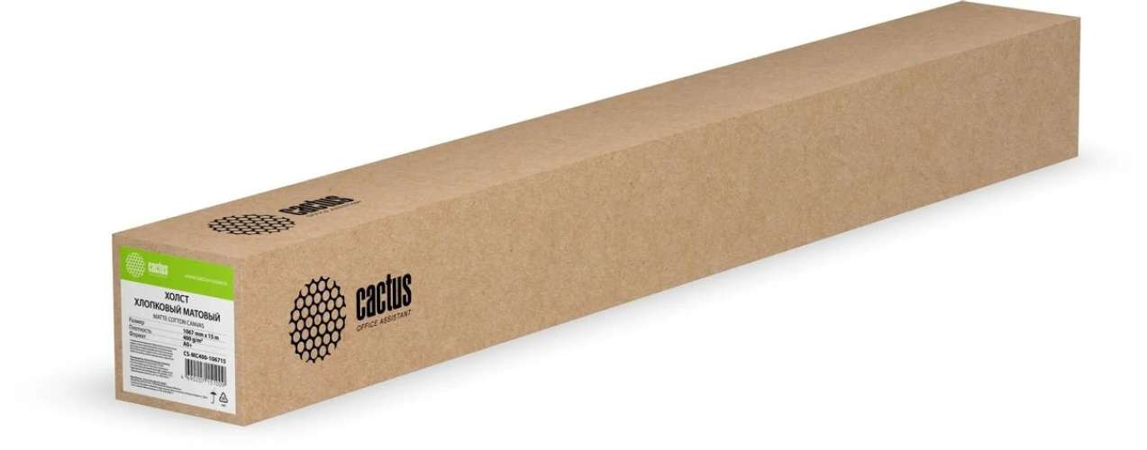 Холст Cactus CS-MC400-106715, для струйной печати, 1067мм х 15м, втулка 50.8мм (2"), 400г/м2, белый, фактура хлопок