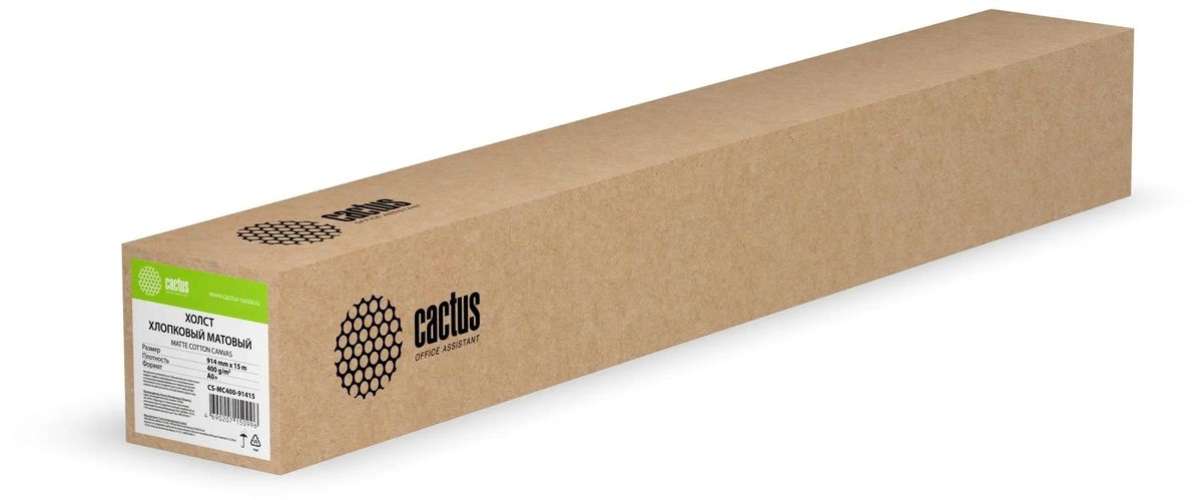 Холст Cactus CS-MC400-91415, для струйной печати, 914мм х 15.2м, втулка 50.8мм (2"), 400г/м2, белый, фактура хлопок