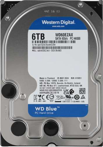 Жесткий диск WD Blue WD60EZAX,  6ТБ,  HDD,  SATA III,  3.5"