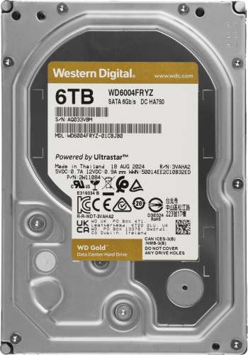 Жесткий диск WD Gold WD6004FRYZ,  6ТБ,  HDD,  SATA III,  3.5"