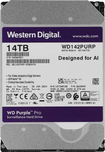 Жесткий диск WD Purple Pro WD142PURP,  14ТБ,  HDD,  SATA III,  3.5"