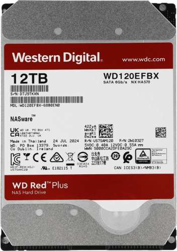 Жесткий диск WD Red Plus WD120EFBX,  12ТБ,  HDD,  SATA III,  3.5"