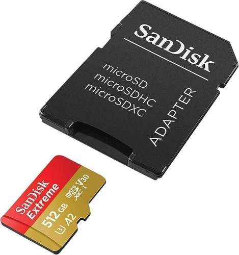 Карта памяти microSDXC UHS-I U3 Sandisk Extreme 512 ГБ, 190 МБ/с, Class 10, SDSQXAV-512G-GN6MA,  1 шт., переходник SD