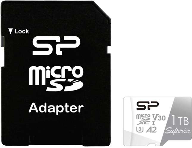 Карта памяти microSDXC UHS-I U3 Silicon Power Superior 1024 ГБ, 100 МБ/с, Class 10, SP001TBSTXDA2V20SP,  1 шт., переходник SD