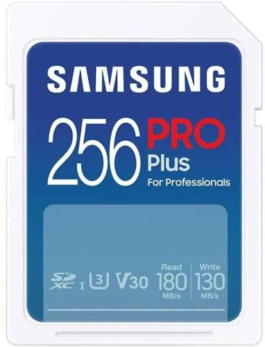 Карта памяти SDXC UHS-I U3 Samsung Pro PLUS 256 ГБ, 180 МБ/с, Class 10, MB-SD256S,  1 шт., без адаптера