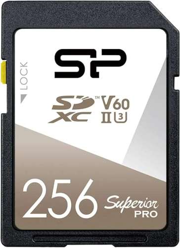 Карта памяти SDXC UHS-II U3 Silicon Power Superior 256 ГБ, 280 МБ/с, Class 10, SP256GBSDXJV6V10,  1 шт., без адаптера