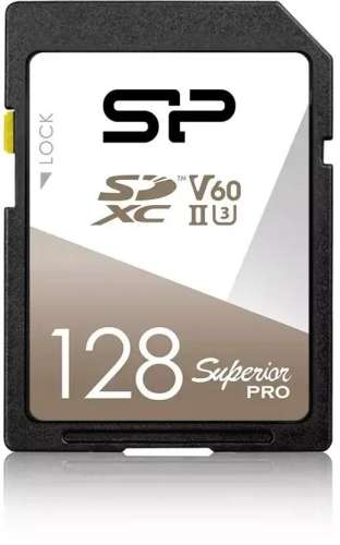 Карта памяти SDXC UHS-II U3 Silicon Power Superior Pro 128 ГБ, 280 МБ/с, Class 10, SP128GBSDXJV6V10,  1 шт., без адаптера