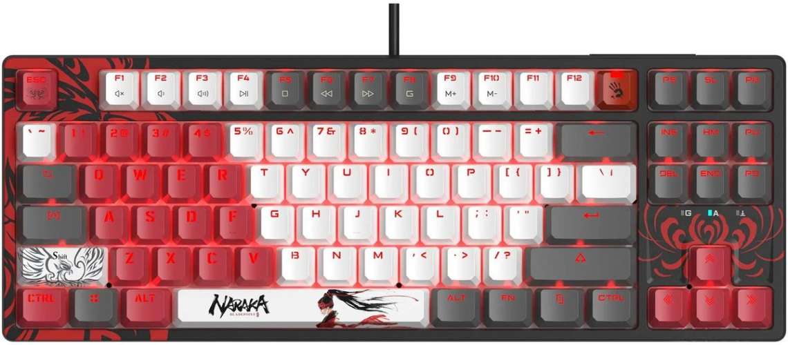 Клавиатура A4TECH Bloody S87 Naraka,  USB, черный + красный