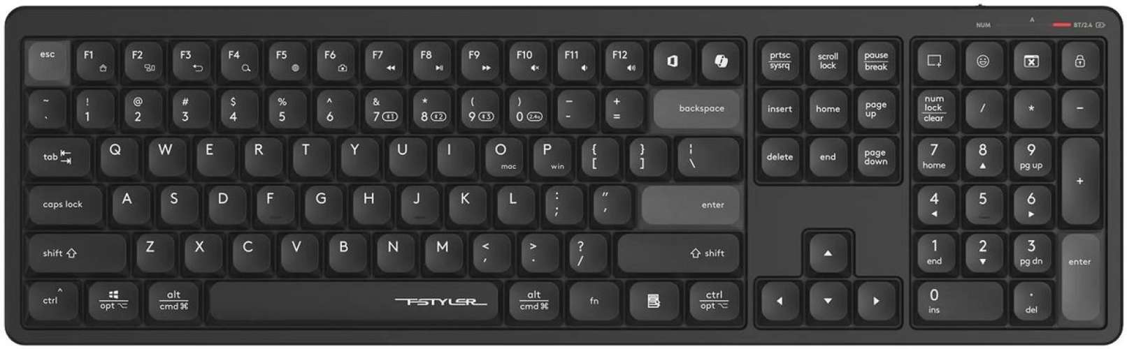 Клавиатура A4TECH Fstyler FBX55C,  USB, Bluetooth/Радиоканал, черный