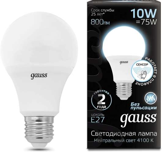 Лампа LED GAUSS E27,  груша, 10Вт, 102502210-M, 10 шт.