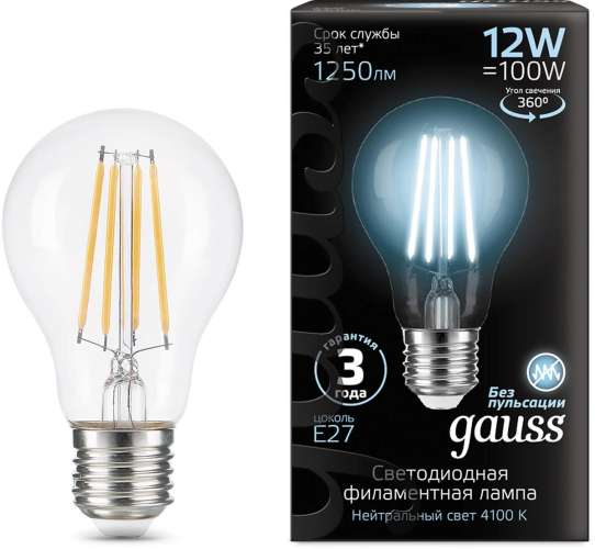 Лампа LED GAUSS E27,  груша, 12Вт, 102902212, 10 шт.