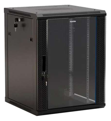 Шкаф коммутационный Hyperline TWB-2245-GP-RAL9004 настенный,  стеклянная передняя дверь,  22U,  600x1086x450 мм