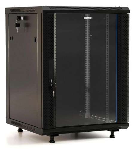 Шкаф коммутационный Hyperline TWB-FC-1566-GP-RAL9004 настенный,  стеклянная передняя дверь,  15U,  600x787x600 мм