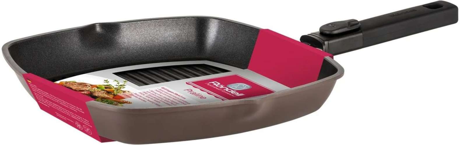 Сковорода-гриль Rondell Praline RDA-1567, 28см, 28x28, съемная ручка,  антипригарное покрытие, алюминиевая