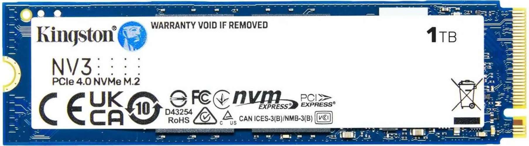 SSD накопитель Kingston NV3 SNV3S/1000G 1ТБ, M.2 2280, PCIe 4.0 x4,  NVMe,  M.2