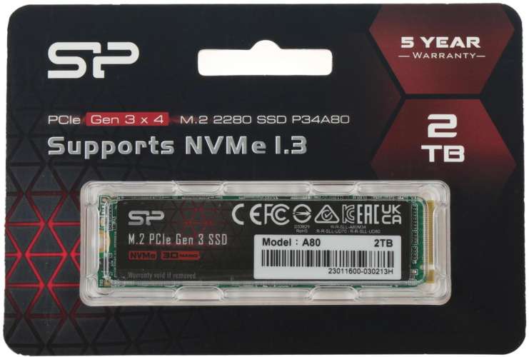 SSD накопитель Silicon Power M-Series SP002TBP34A80M28 2ТБ, M.2 2280, PCIe 3.0 x4,  NVMe,  M.2