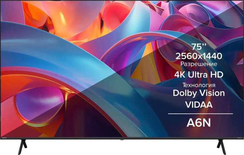 Телевизор ЖК 75&#039;&#039; Hisense/ 75&quot;, Ultra HD, Smart TV (ОС VIDAA U5), Wi-Fi, PCI 1600, DVB-T2/T/C/S2/S, 2х15W, CI+(1.4), 3хHDMI, 2хUSB, Wor