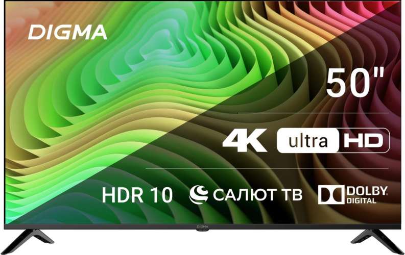Телевизор LED Digma 50&quot; DM-LED50UBB40 Салют ТВ Frameless Metal черный 4K Ultra HD 60Hz DVB-T DVB-T2 DVB-C DVB-S DVB-S2 USB WiFi Smart TV