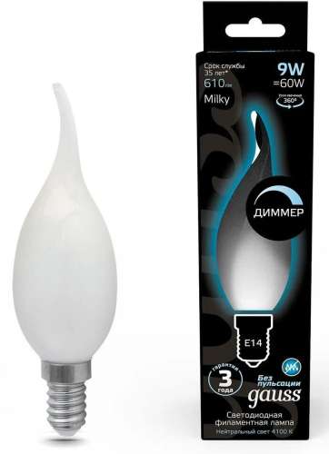 Упаковка ламп LED GAUSS E14,  свеча на ветру, 9Вт, 104201209-D, 10 шт.