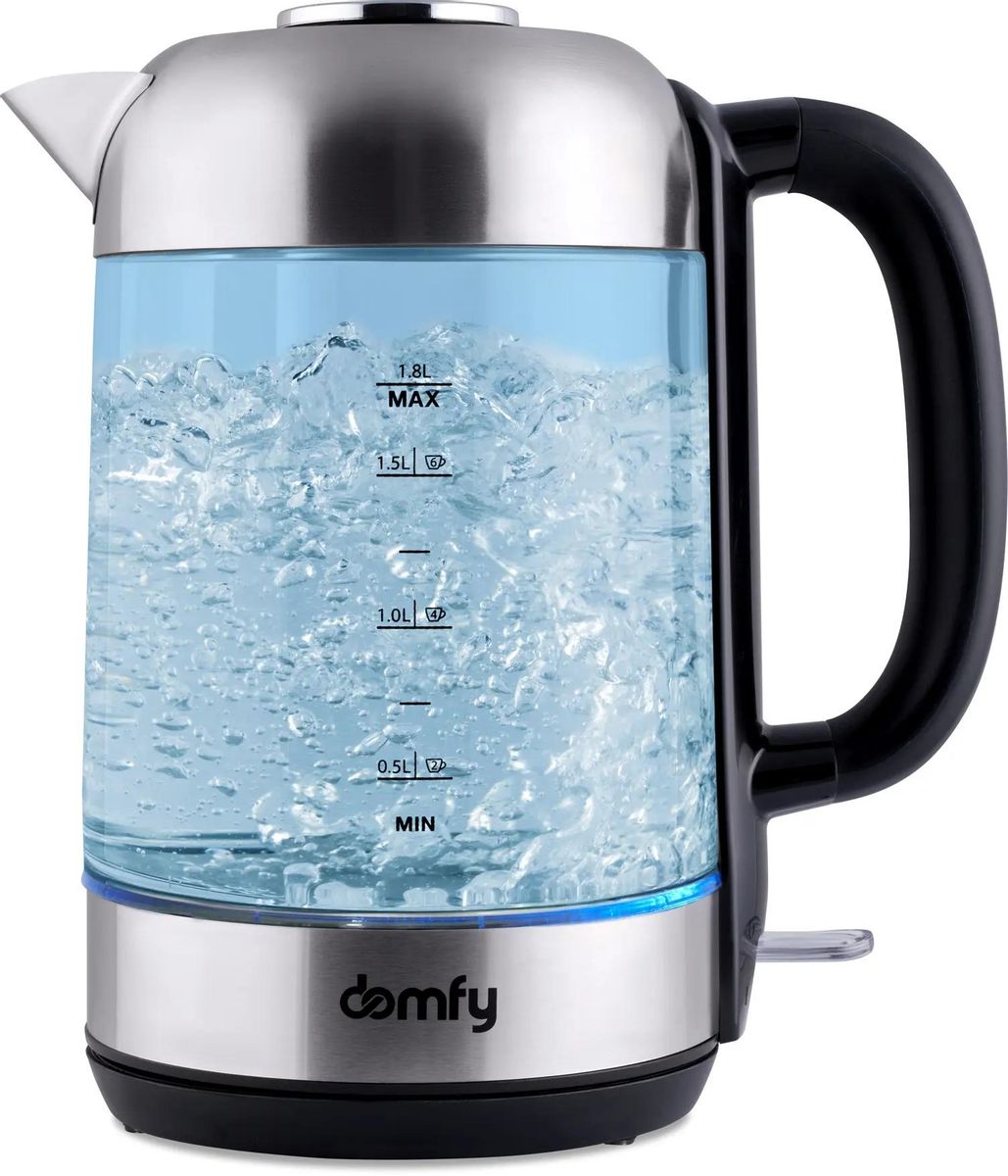 Чайник электрический DOMFY DSM-EK401, 2200Вт, черный и прозрачный