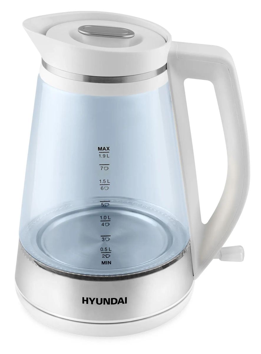 Чайник электрический Hyundai HYK-G3037, 3000Вт, белый и прозрачный