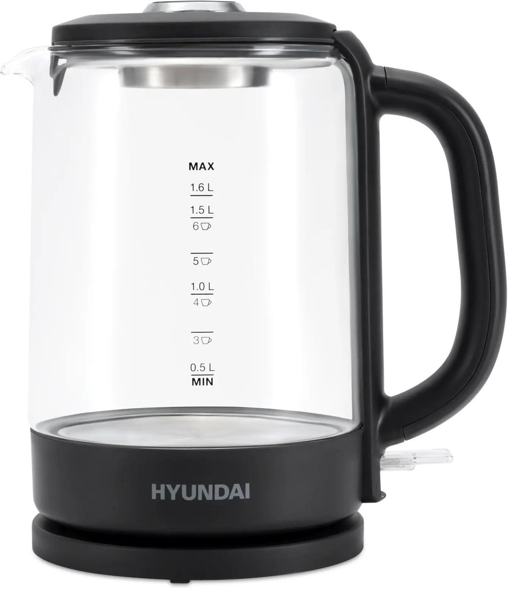Чайник электрический Hyundai HYK-G3402, 2200Вт, серый и серебристый