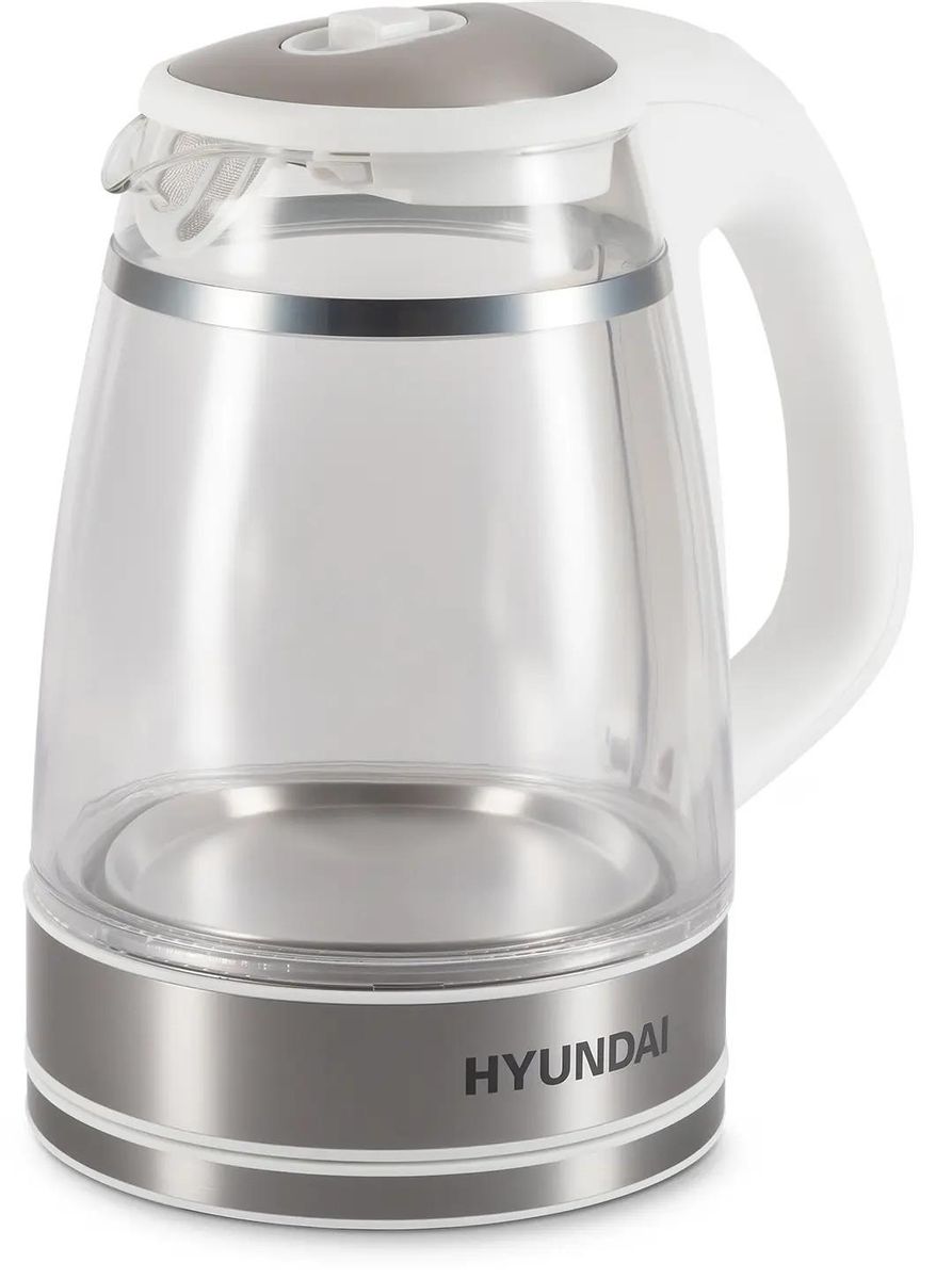 Чайник электрический Hyundai HYK-G3506, 2200Вт, белый и серебристый