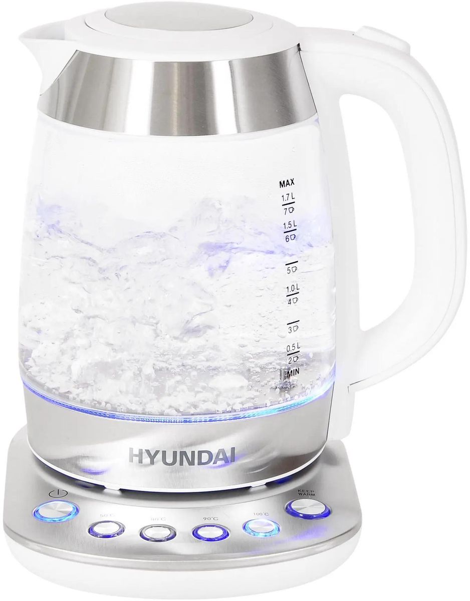 Чайник электрический HYUNDAI HYK-G4033, 2200Вт, белый и серебристый