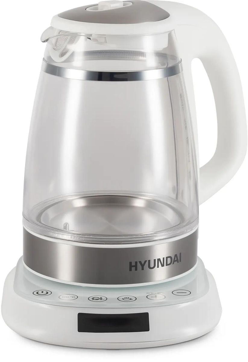 Чайник электрический Hyundai HYK-G5507, 2200Вт, белый и серебристый