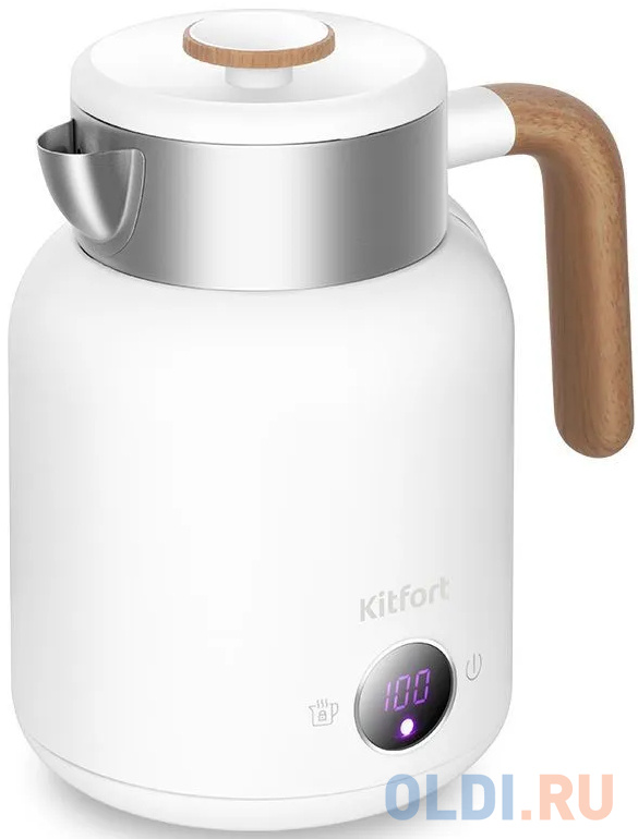 Чайник электрический KitFort КТ-6724, 2200Вт, белый и дерево