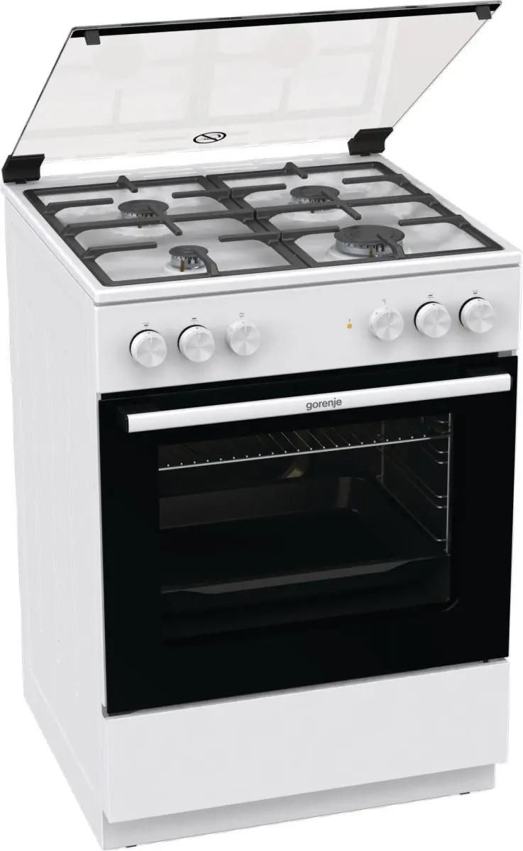 Газовая плита Gorenje GK6A20WF,  электрическая духовка,  стеклянная крышка,  чугун, белый