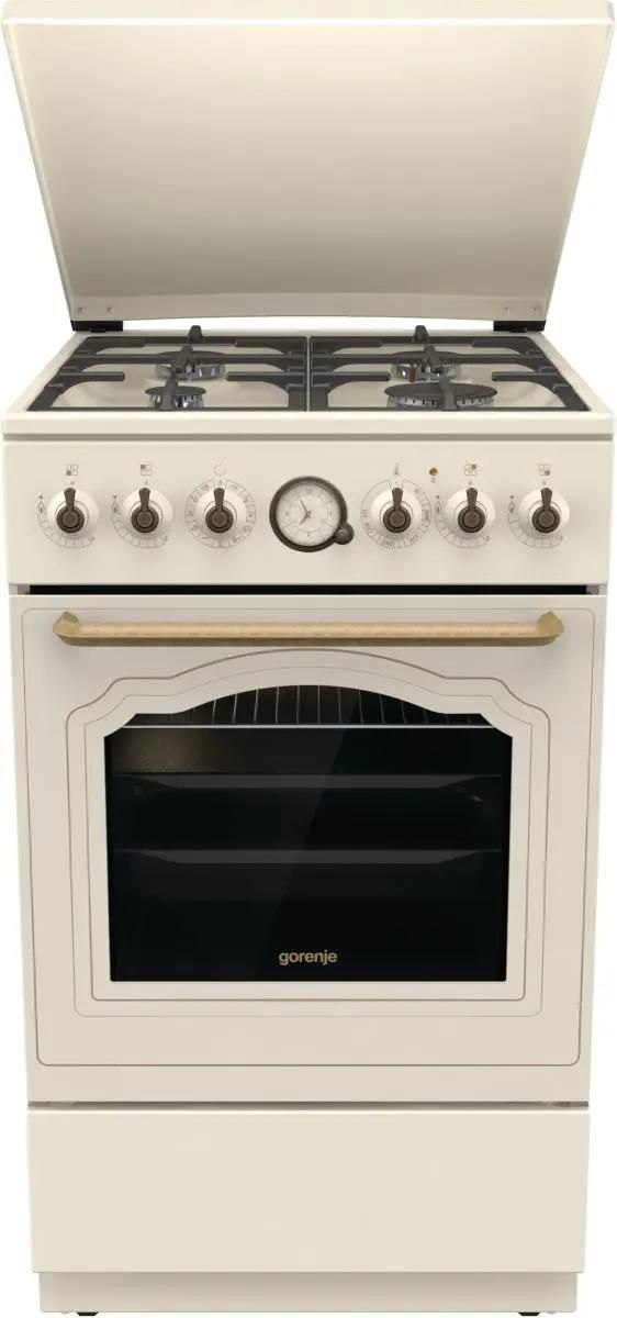 Газовая плита Gorenje GKS5B70CLI,  электрическая духовка,  металлическая крышка,  чугун, бежевый