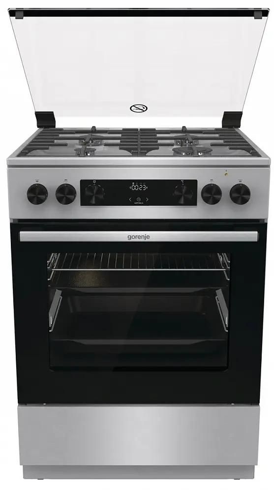 Газовая плита Gorenje GKS6C72XF,  электрическая духовка,  стеклянная крышка,  чугун, нержавеющая сталь