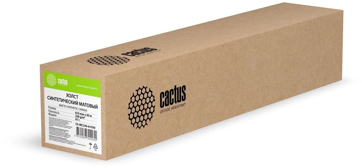 Холст Cactus CS-MC230-61030, для струйной печати, 610мм х 30м, втулка 50.8мм (2"), 230г/м2, белый, фактура синтетика, покрытие матовое