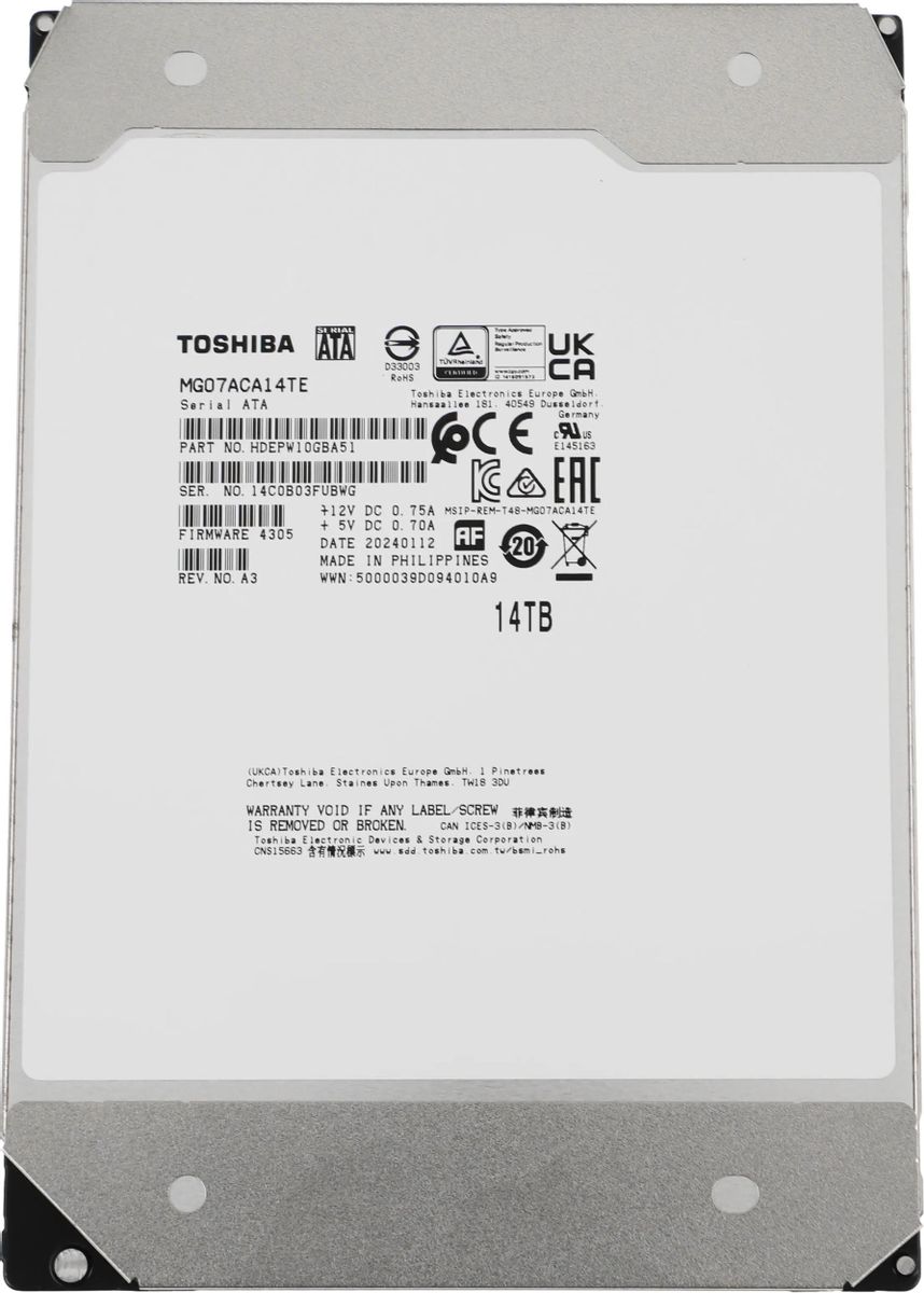 Жесткий диск Toshiba Enterprise Capacity MG07ACA14TE,  14ТБ,  HDD,  SATA III,  3.5"