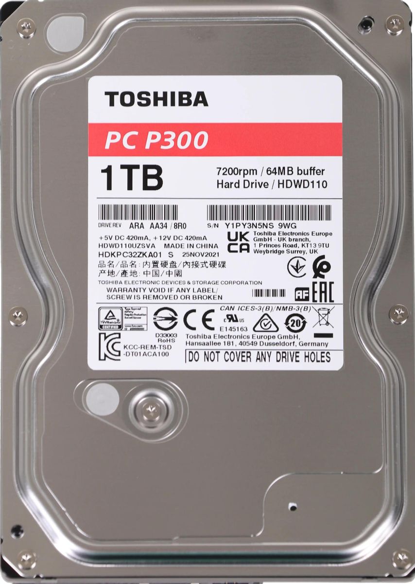 Жесткий диск Toshiba P300 HDWD110UZSVA,  1ТБ,  HDD,  SATA III,  3.5"