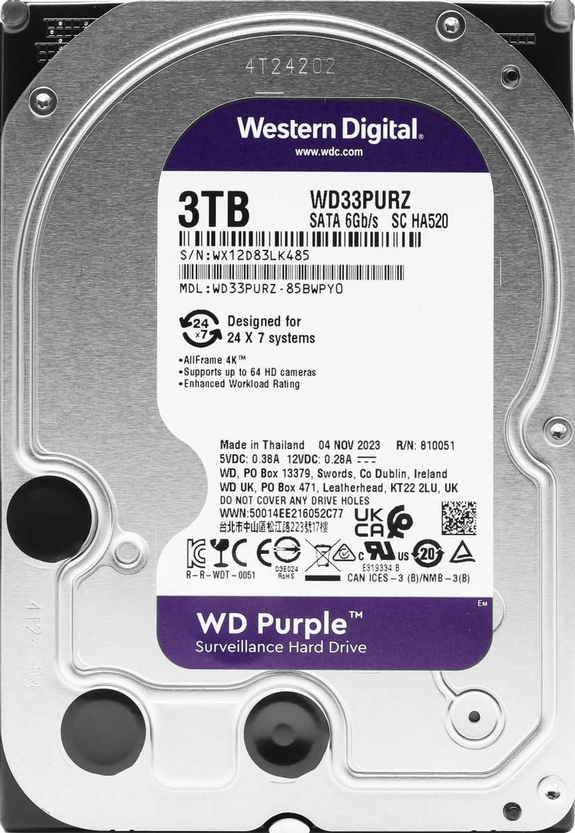 Жесткий диск WD Purple WD33PURZ,  3ТБ,  HDD,  SATA III,  3.5"