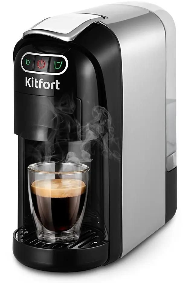 Капсульная кофеварка KitFort КТ-7508, 1400Вт, цвет: серебристый