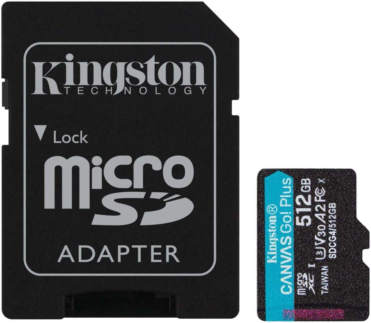 Карта памяти microSDXC UHS-I Kingston Canvas Go! Plus 512 ГБ, 200 МБ/с, Class 10, SDCG4/512GB,  1 шт., с адаптером