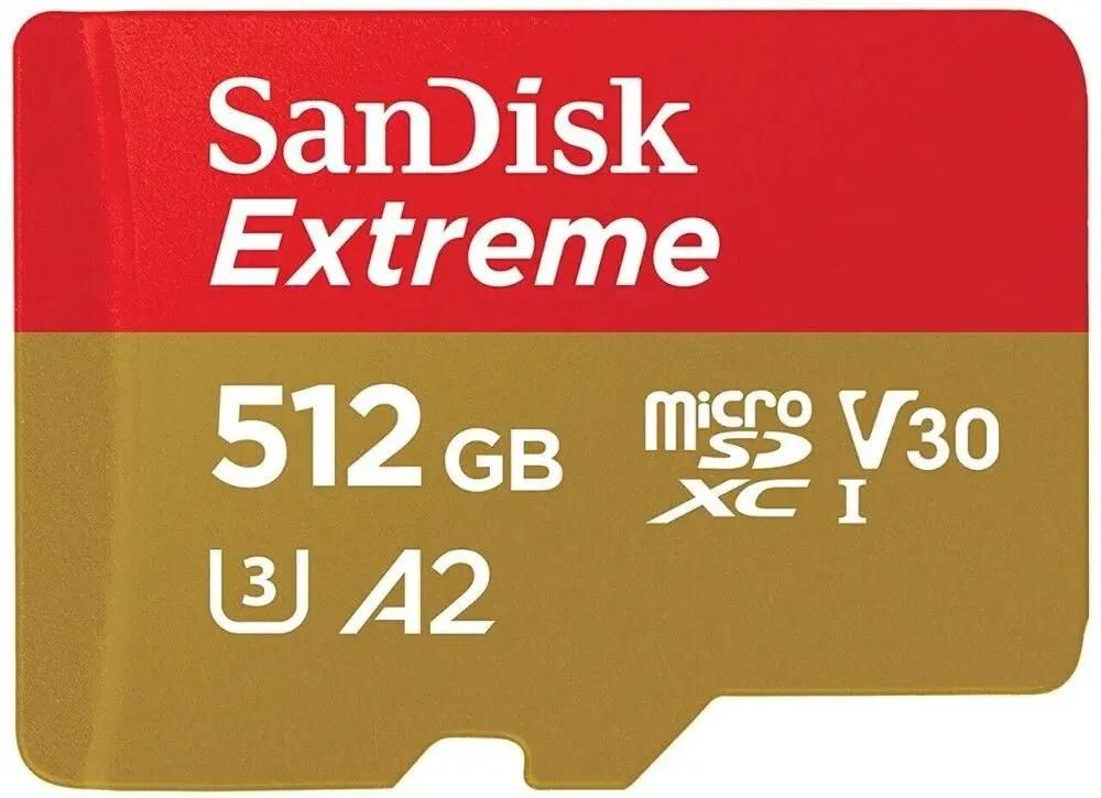 Карта памяти microSDXC UHS-I U3 Sandisk Extreme 512 ГБ, 190 МБ/с, Class 10, SDSQXAV-512G-GN6MN,  1 шт., переходник SD